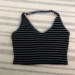 Halter tank top, striped navy blue and aquamarine